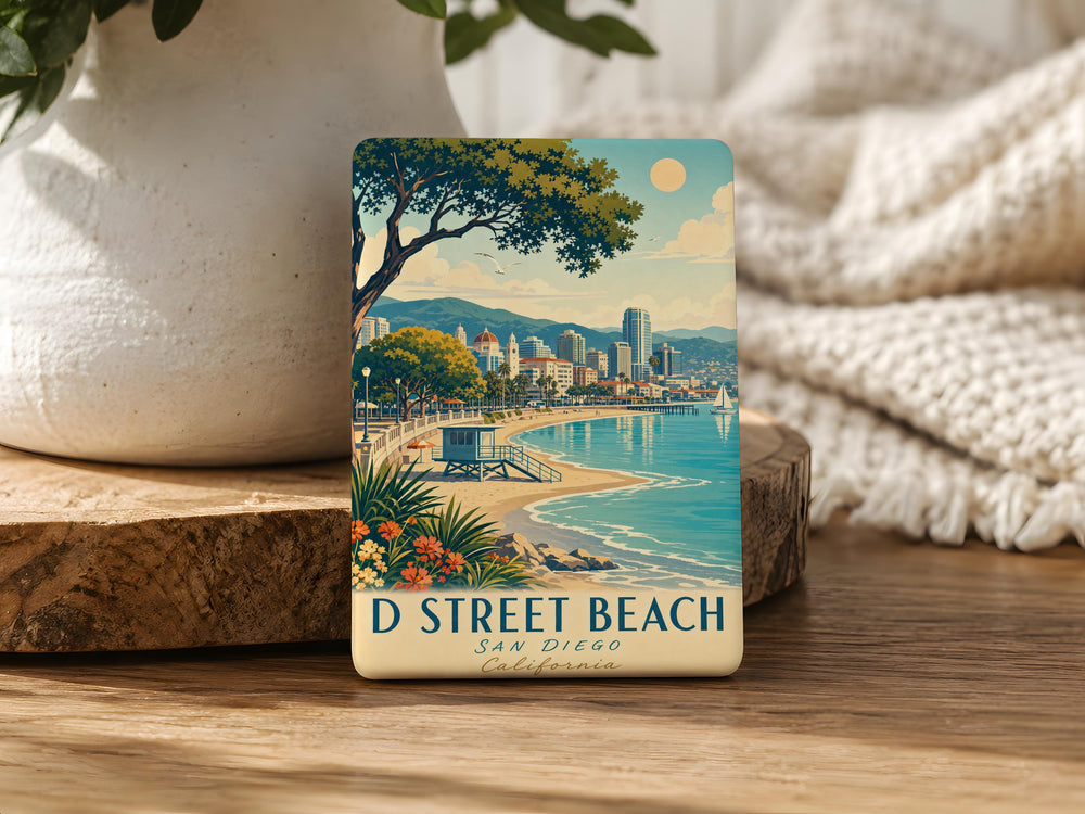 D Street Beach Fridge Magnet, Coastal Beach Scene Souvenir Magnet, Seaside Ocean Shore Travel Gift, Beach Lover Kitchen Decor