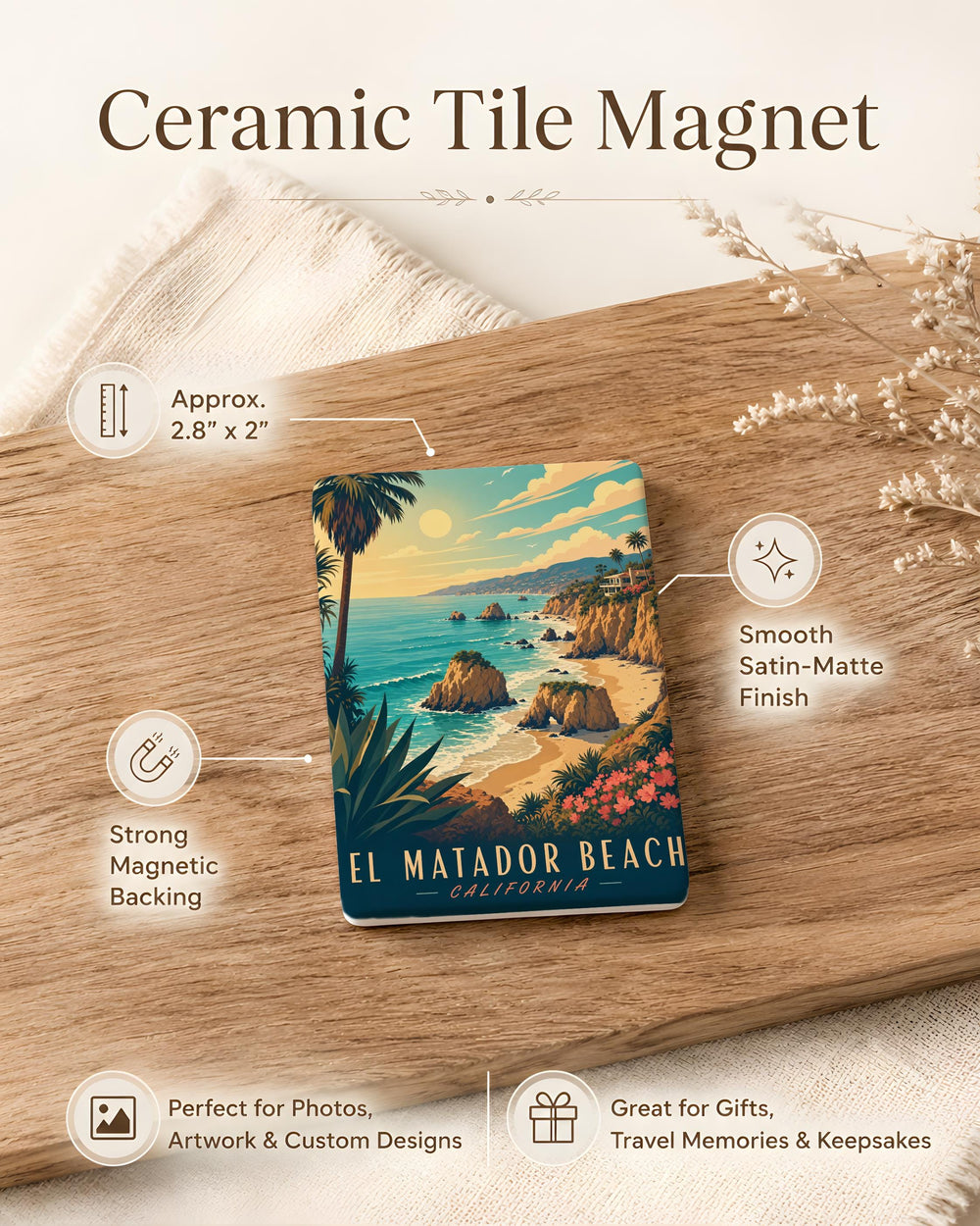 El Matador Beach Fridge Magnet, Malibu California Coastal Beach Cliff Scene Souvenir Magnet, Ocean Shore Travel Gift