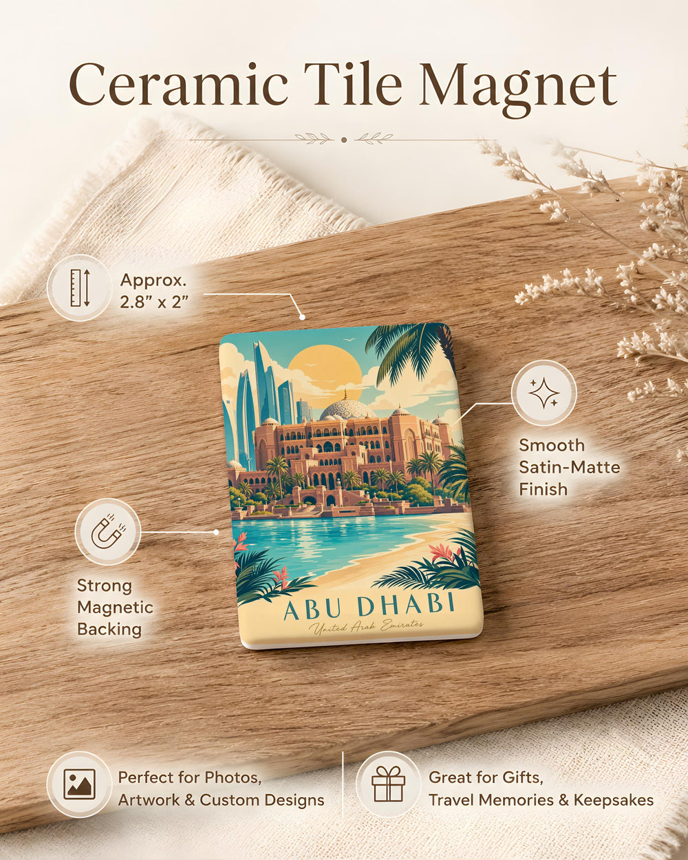 Emirates Palace Fridge Magnet, Abu Dhabi Landmark Souvenir, Luxury Hotel Travel Keepsake Magnet, UAE Gift for Travelers