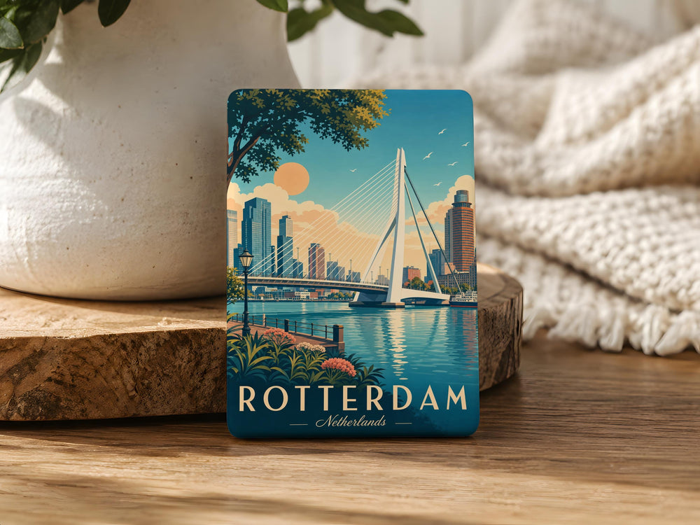 Erasmus Bridge Fridge Magnet, Rotterdam Netherlands Landmark Souvenir, Iconic River Bridge Travel Keepsake Gift