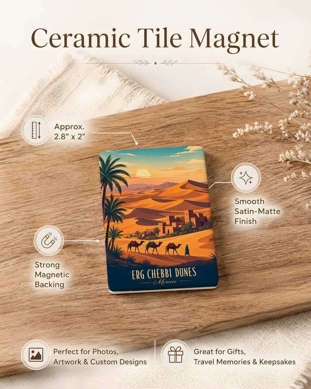 Erg Chebbi Dunes Fridge Magnet, Morocco Sahara Desert Sand Dunes Souvenir Magnet, Desert Landscape Travel Gift