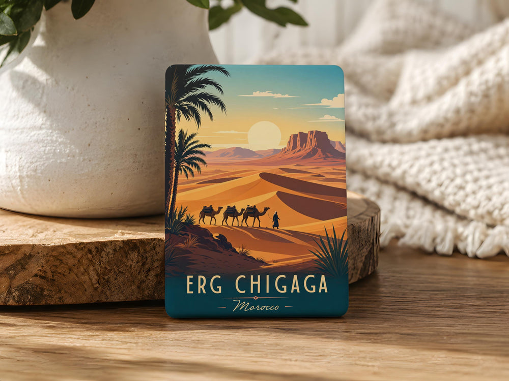 Erg Chigaga Desert Fridge Magnet, Moroccan Sahara Dunes Souvenir Magnet, Travel Keepsake Kitchen Magnet