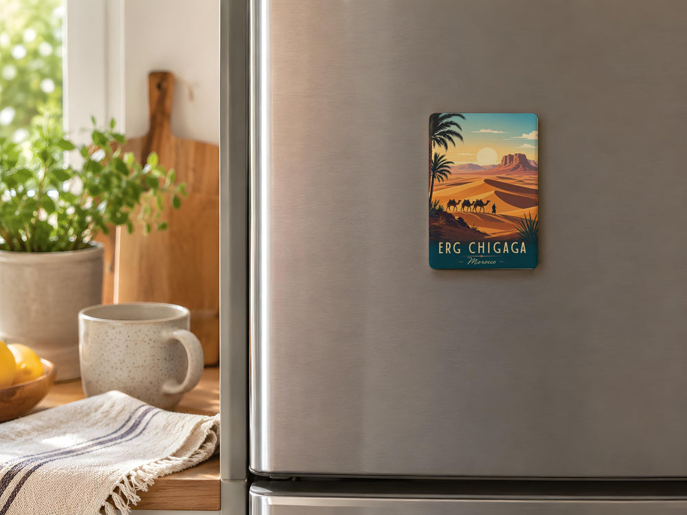 Erg Chigaga Desert Fridge Magnet, Moroccan Sahara Dunes Souvenir Magnet, Travel Keepsake Kitchen Magnet