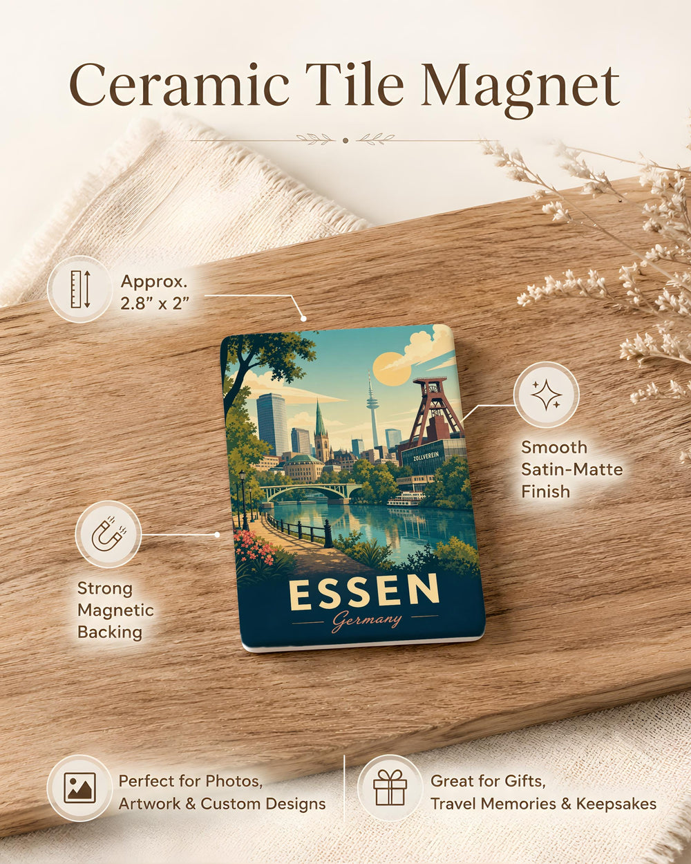 Essen Germany Fridge Magnet, Essen Souvenir Magnet, Ruhr Area Travel Gift, German City Landmark Keepsake Magnet