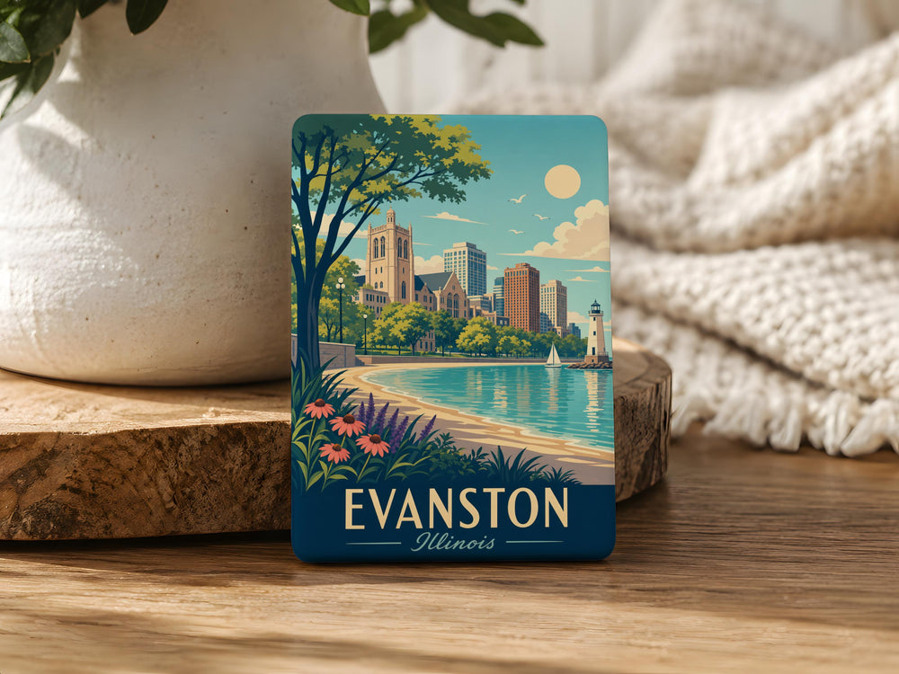 Evanston Illinois Fridge Magnet, Evanston IL Souvenir Magnet, Northwestern University Town Travel Keepsake Magnet