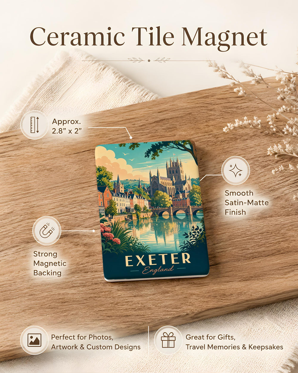 Exeter England Fridge Magnet, Exeter Cathedral Souvenir Magnet, Devon UK Travel Keepsake, British City Landmark Magnet