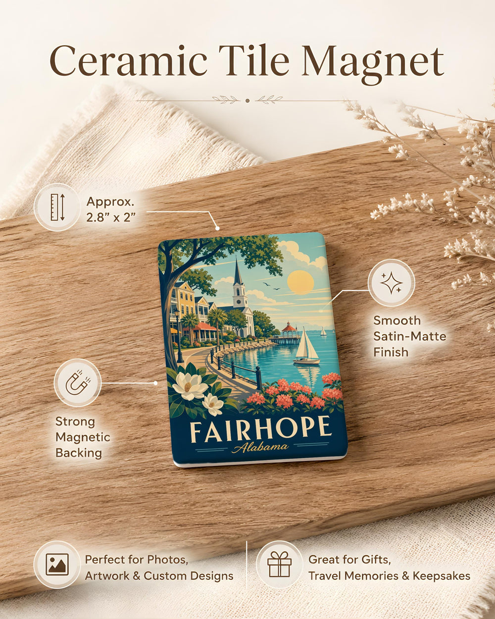 Fairhope Alabama Fridge Magnet, Fairhope AL Souvenir Magnet, Alabama Gulf Coast Travel Keepsake, Fairhope Landmark Magnet