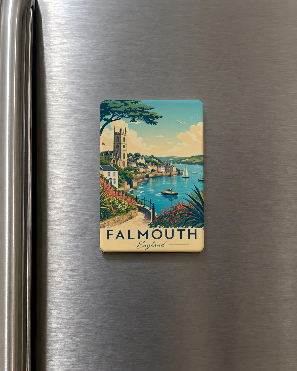 Falmouth England Fridge Magnet, Cornwall Coastal Town Souvenir, Harbor Seaside Travel Gift, UK Vacation Keepsake