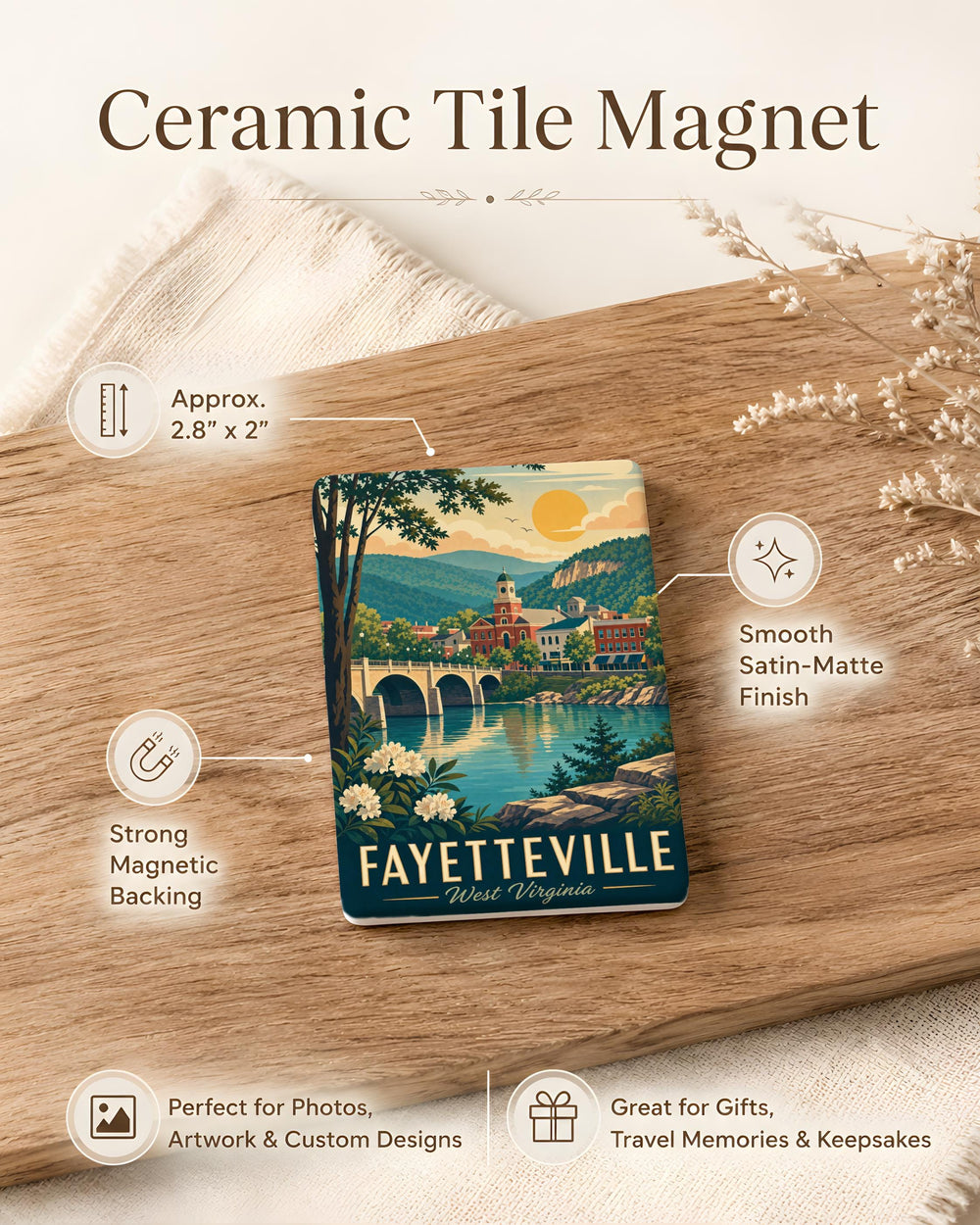 Fayetteville West Virginia Fridge Magnet, New River Gorge Souvenir Magnet, WV Travel Gift, Appalachian Mountain Town Magnet