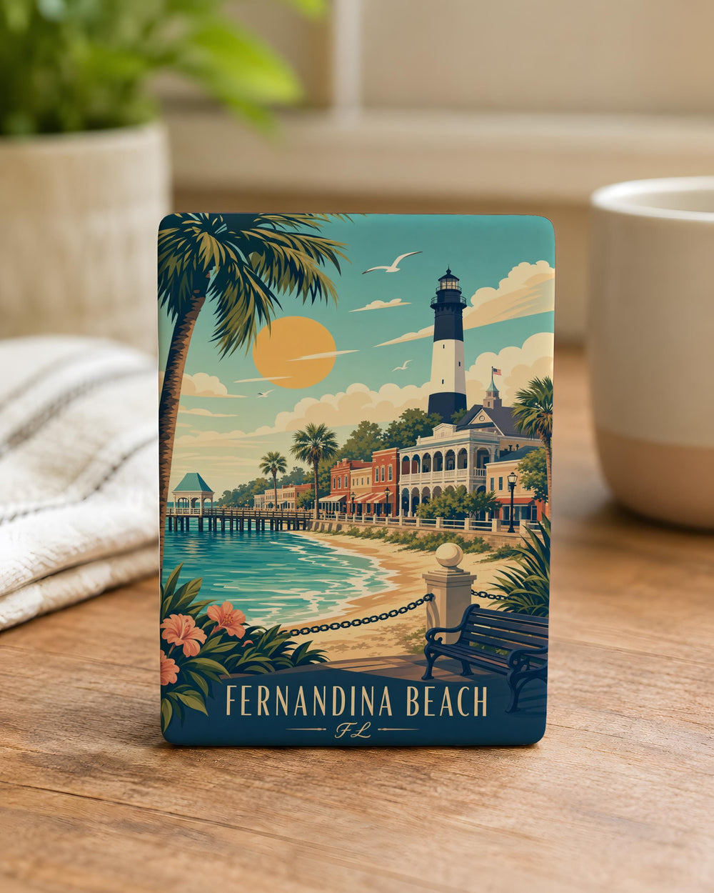 Fernandina Beach FL Fridge Magnet, Florida Beach Souvenir Magnet, Amelia Island Travel Keepsake, Coastal Vacation Gift