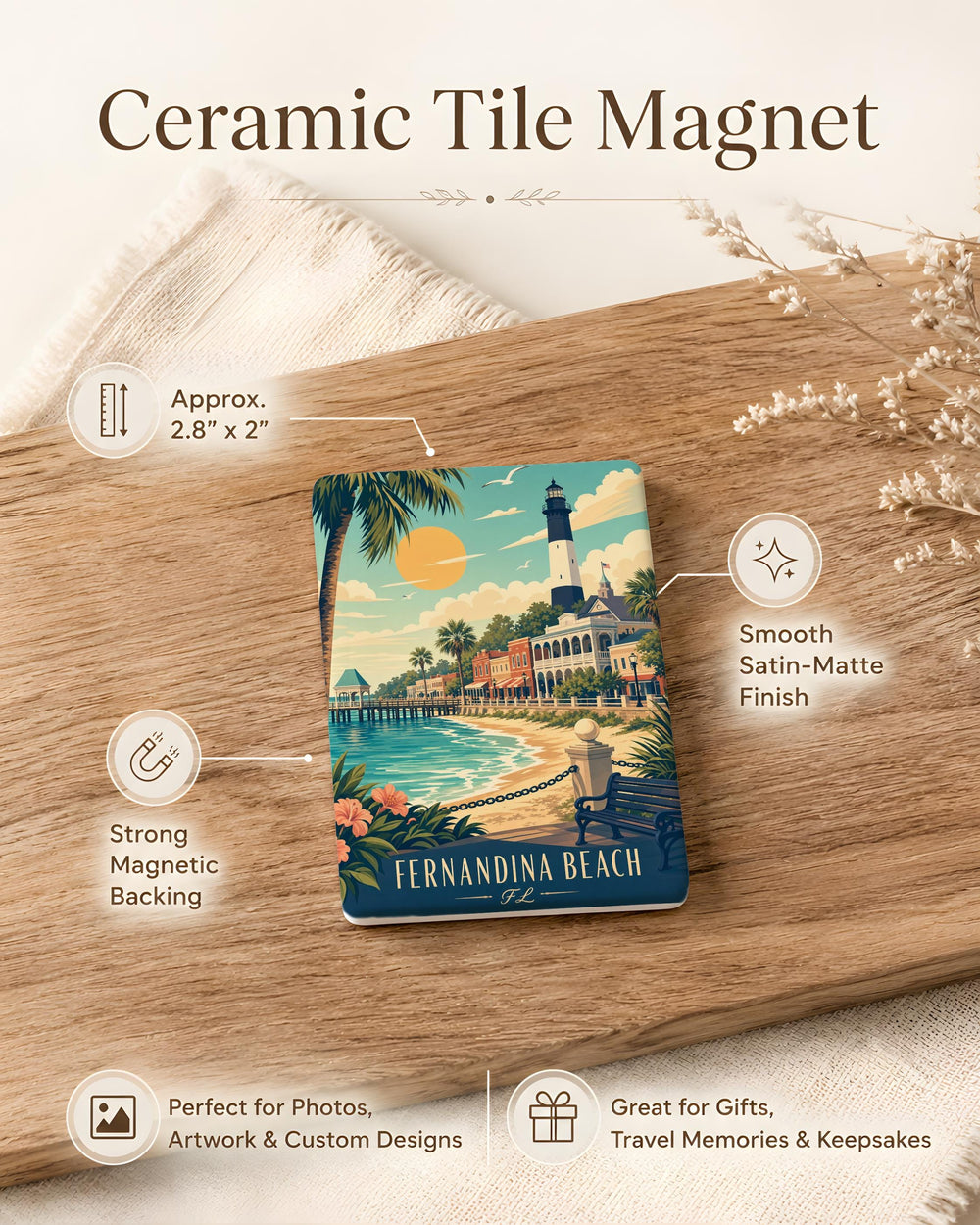 Fernandina Beach FL Fridge Magnet, Florida Beach Souvenir Magnet, Amelia Island Travel Keepsake, Coastal Vacation Gift