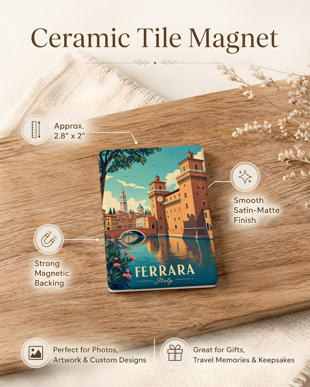 Ferrara Italy Fridge Magnet, Ferrara Travel Souvenir, Italian City Landmark Keepsake Magnet, Italy Vacation Gift, Ferrara Decor Magnet