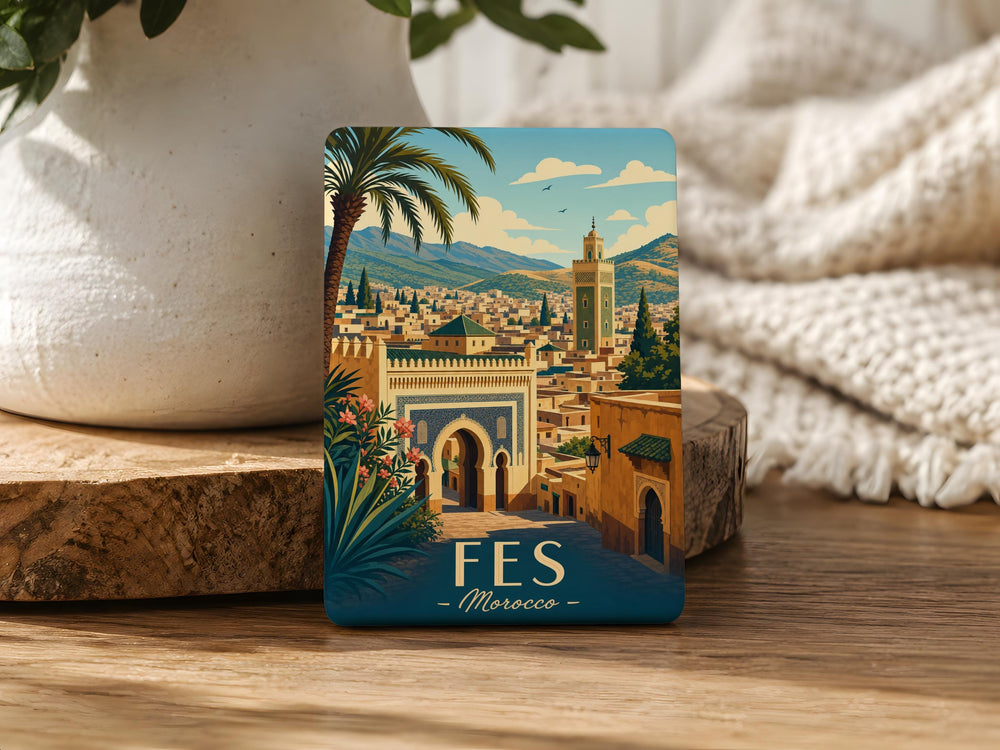 Fes Morocco Fridge Magnet, Fes Medina Souvenir Magnet, Morocco Travel Gift, Fes City Landmark Refrigerator Magnet