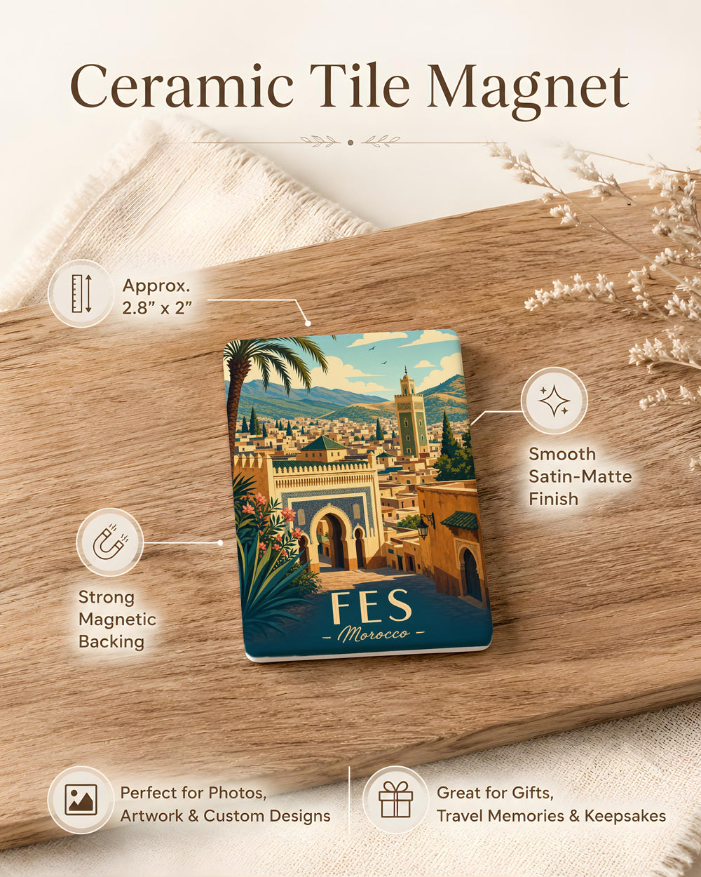Fes Morocco Fridge Magnet, Fes Medina Souvenir Magnet, Morocco Travel Gift, Fes City Landmark Refrigerator Magnet