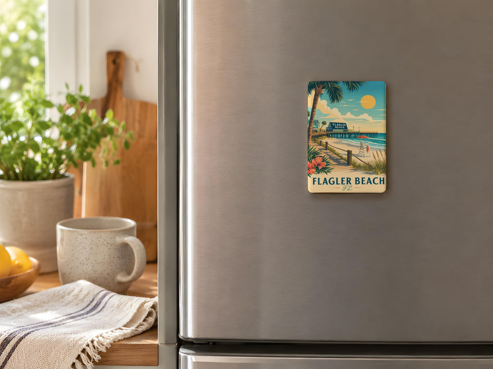 Flagler Beach FL Fridge Magnet, Flagler Beach Florida Souvenir Magnet, Coastal Beach Town Travel Keepsake Magnet