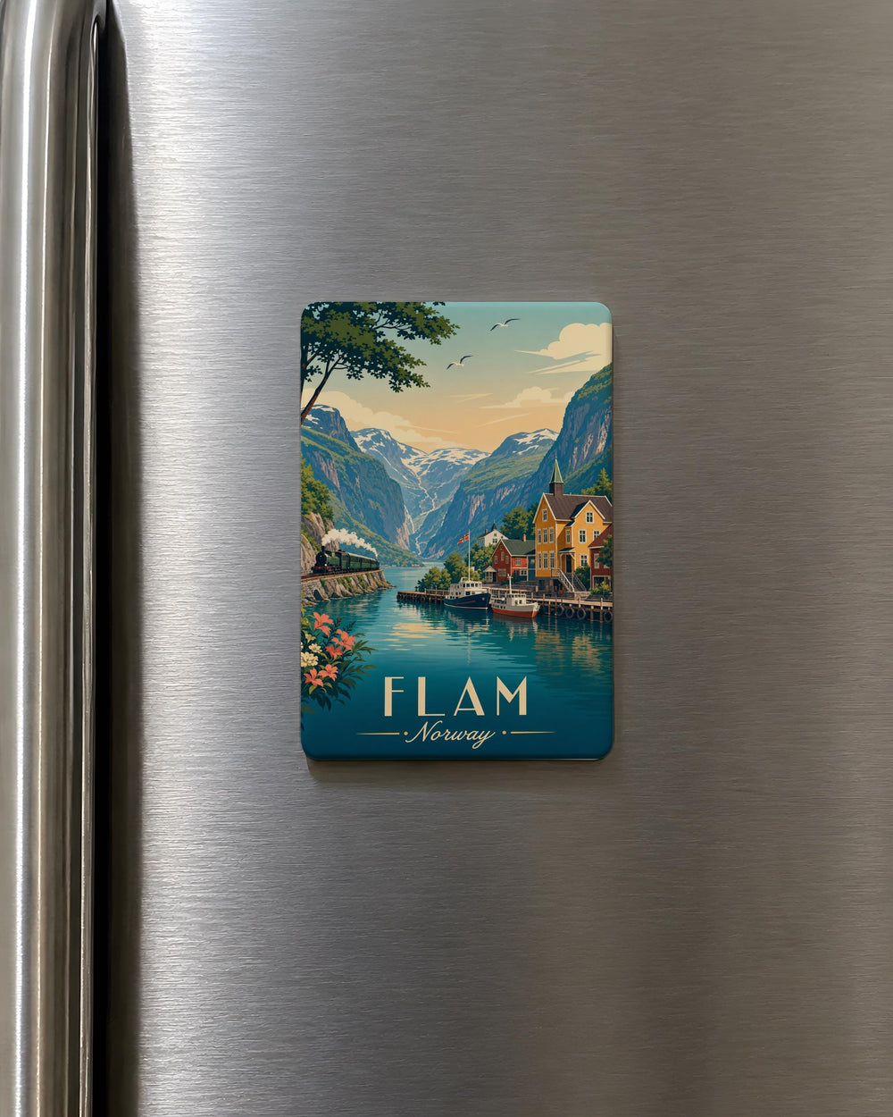 Flam Norway Fridge Magnet, Flåm Village Souvenir Magnet, Norwegian Fjord Travel Gift, Norway Vacation Keepsake Magnet