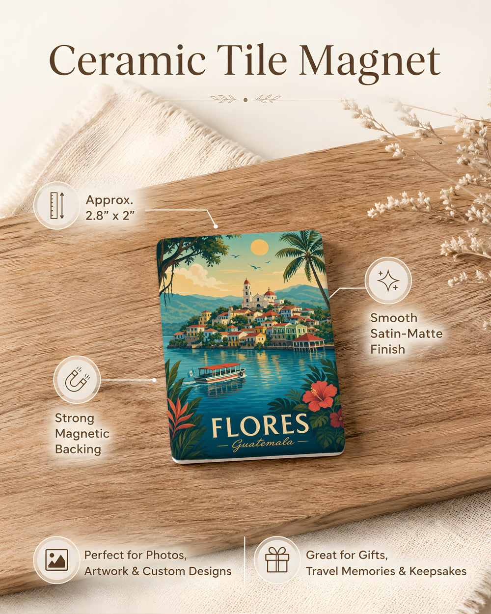 Flores Guatemala Fridge Magnet, Flores Island Peten Souvenir Magnet, Guatemala Travel Keepsake, Central America Gift Magnet