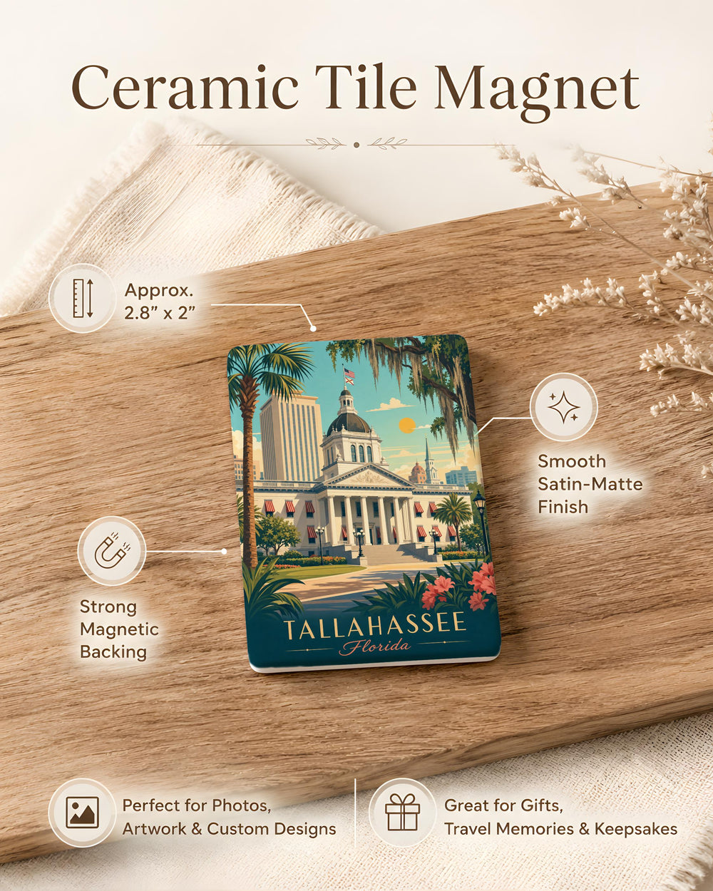 Florida Capitol Fridge Magnet, Tallahassee Florida State Capitol Building Souvenir Magnet, Florida Travel Gift, Capitol Landmark Magnet