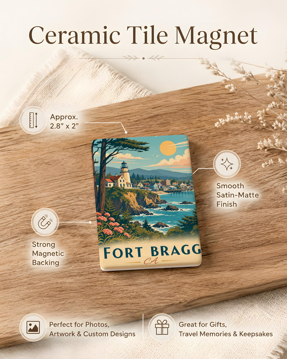 Fort Bragg California Fridge Magnet, Fort Bragg CA Souvenir Magnet, Mendocino Coast Travel Gift, Coastal Town Keepsake Magnet