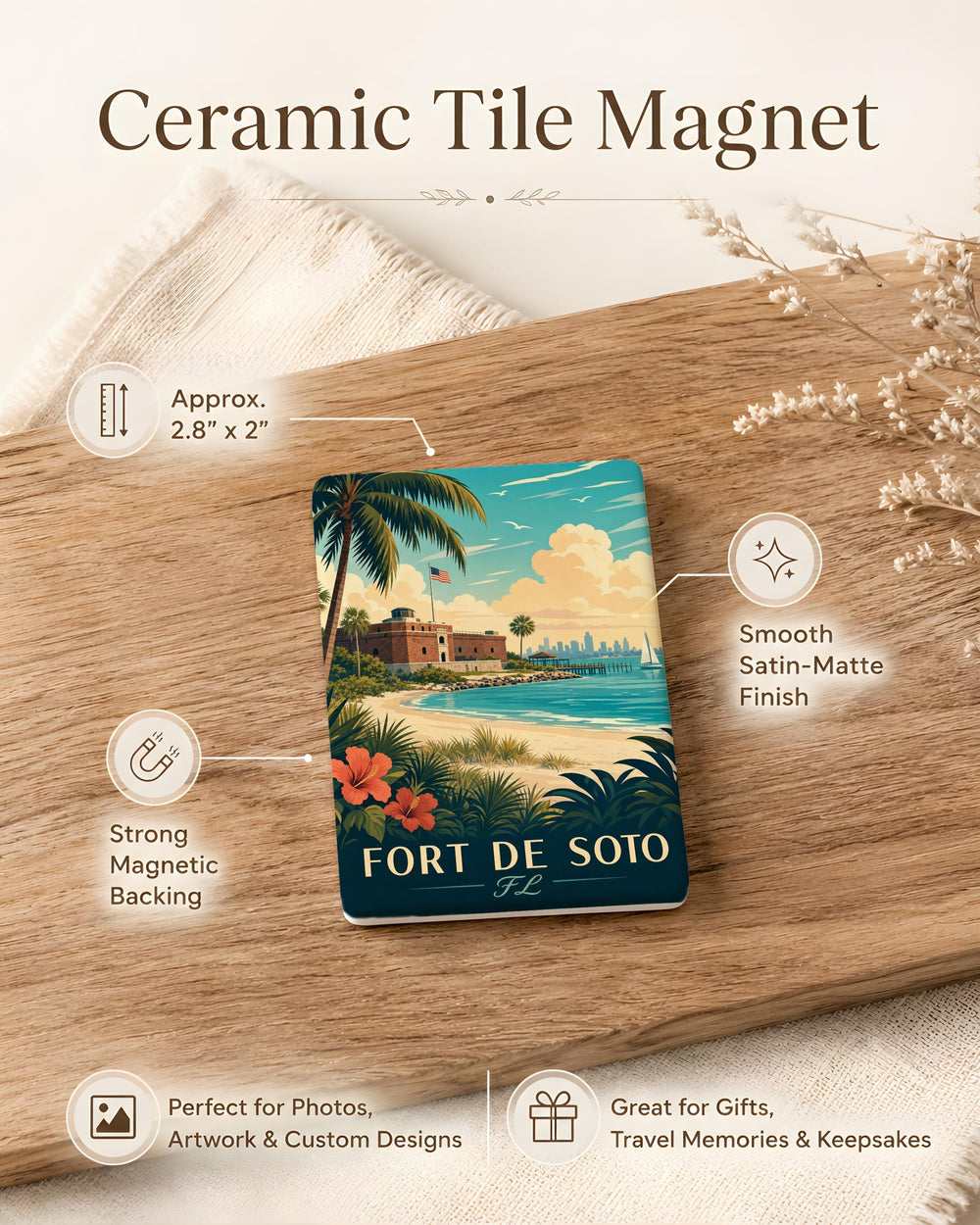 Fort De Soto Florida Fridge Magnet, Fort De Soto Park Souvenir Magnet, St. Petersburg FL Travel Keepsake Magnet