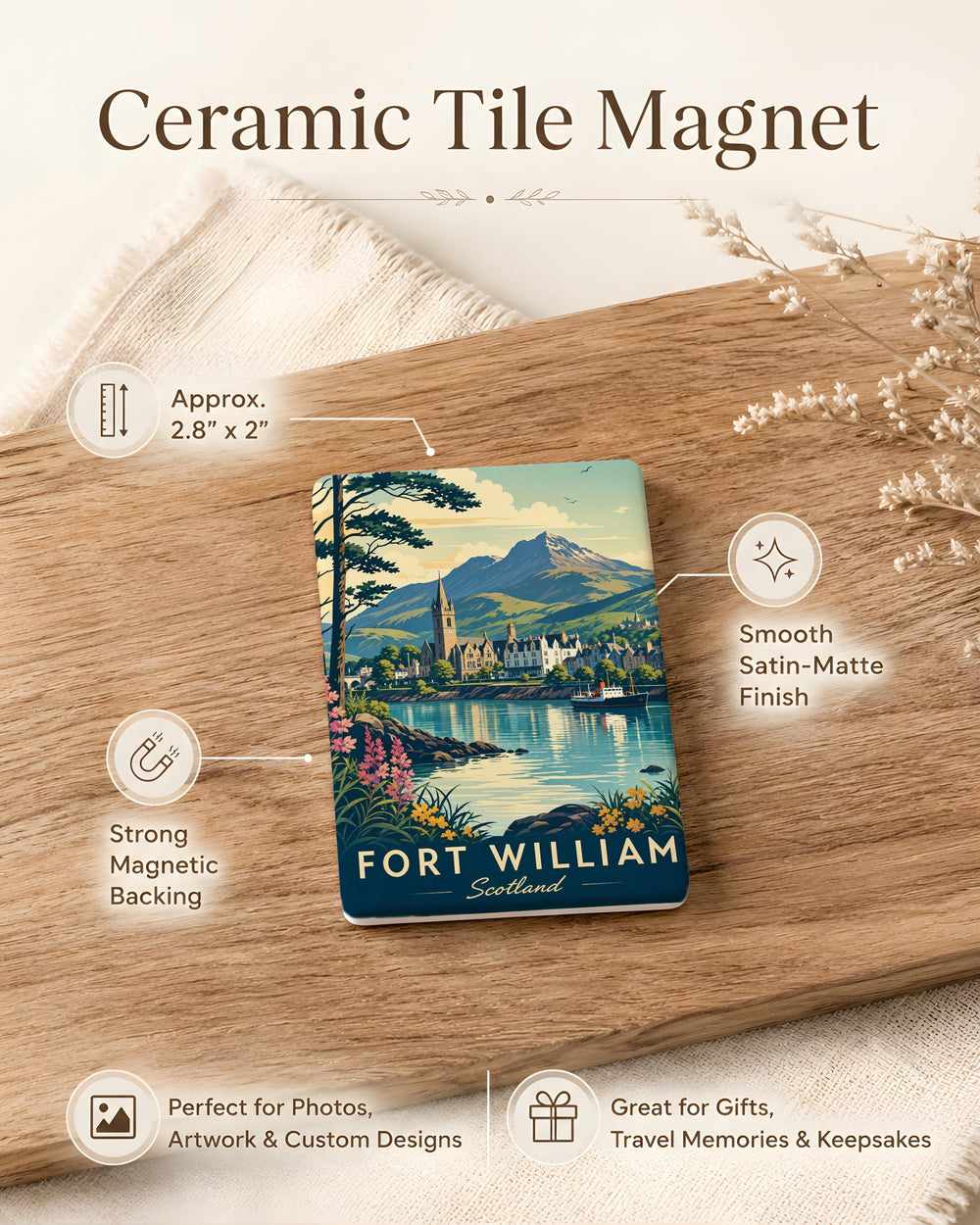 Fort William Scotland Fridge Magnet, Scottish Highlands Travel Souvenir, Lochaber Landmark Keepsake Magnet
