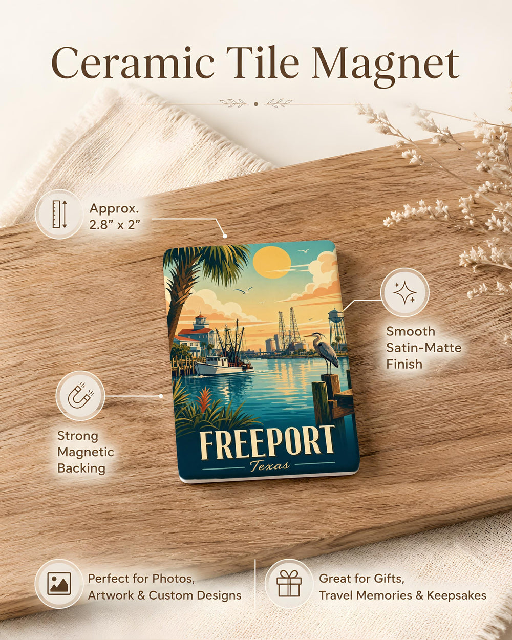 Freeport TX Fridge Magnet, Freeport Texas Souvenir Magnet, Coastal Texas Travel Gift, Hometown Keepsake Magnet