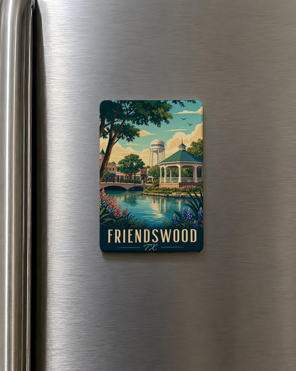 Friendswood TX Fridge Magnet, Friendswood Texas Souvenir Magnet, Hometown Gift, Travel Keepsake, Local Landmark Magnet