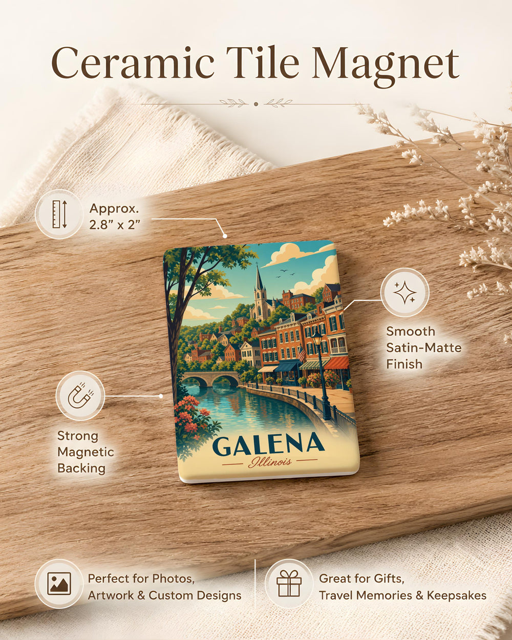 Galena Illinois Fridge Magnet, Galena IL Souvenir Magnet, Historic Galena Travel Gift, Illinois Vacation Keepsake Magnet