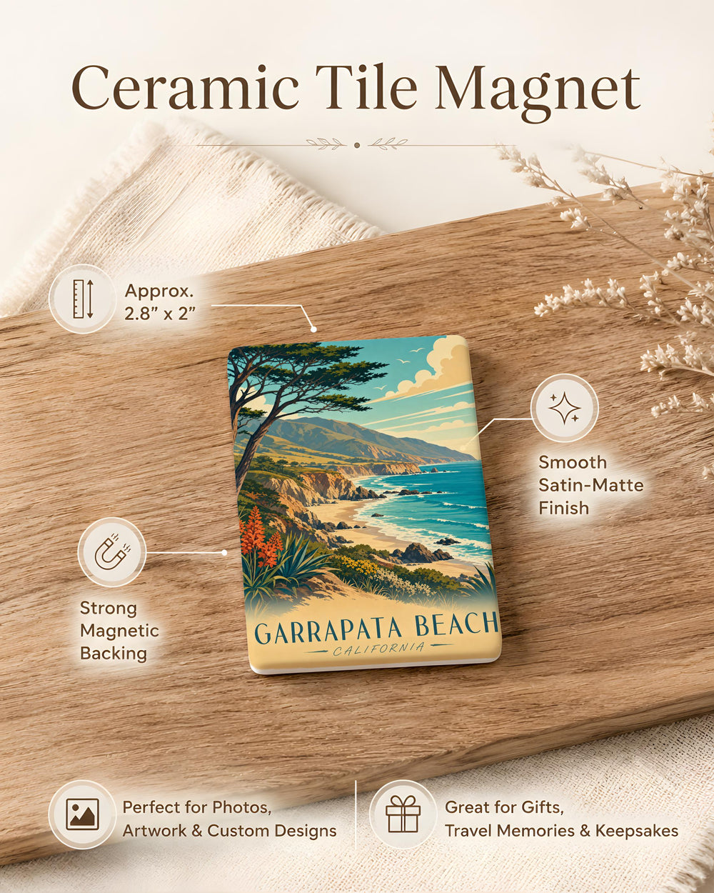 Garrapata Beach Fridge Magnet, California Coastal Beach Souvenir Magnet, Big Sur Ocean View Travel Keepsake Gift
