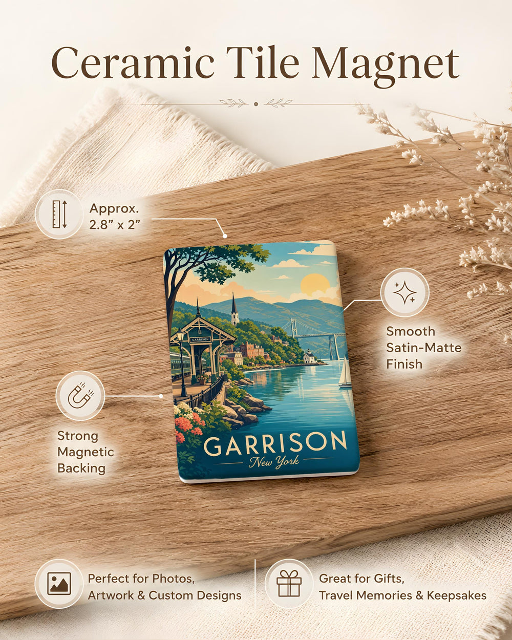 Garrison NY Fridge Magnet, Garrison New York Souvenir Magnet, Hudson Valley Travel Gift, Scenic Landmark Keepsake Magnet