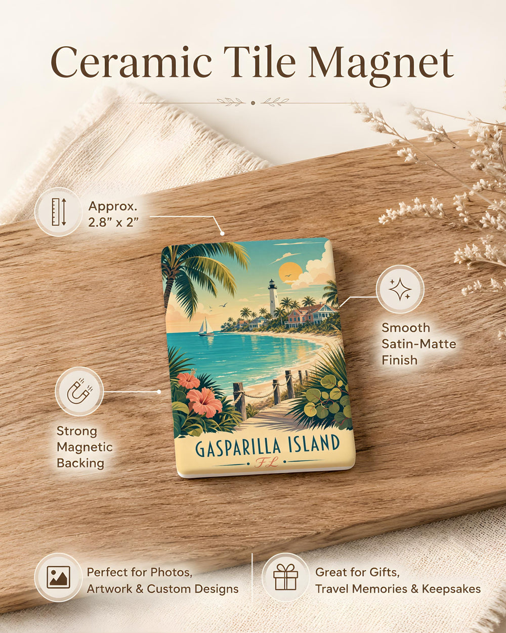 Gasparilla Island FL Fridge Magnet, Boca Grande Florida Souvenir Magnet, Coastal Island Vacation Travel Keepsake Magnet