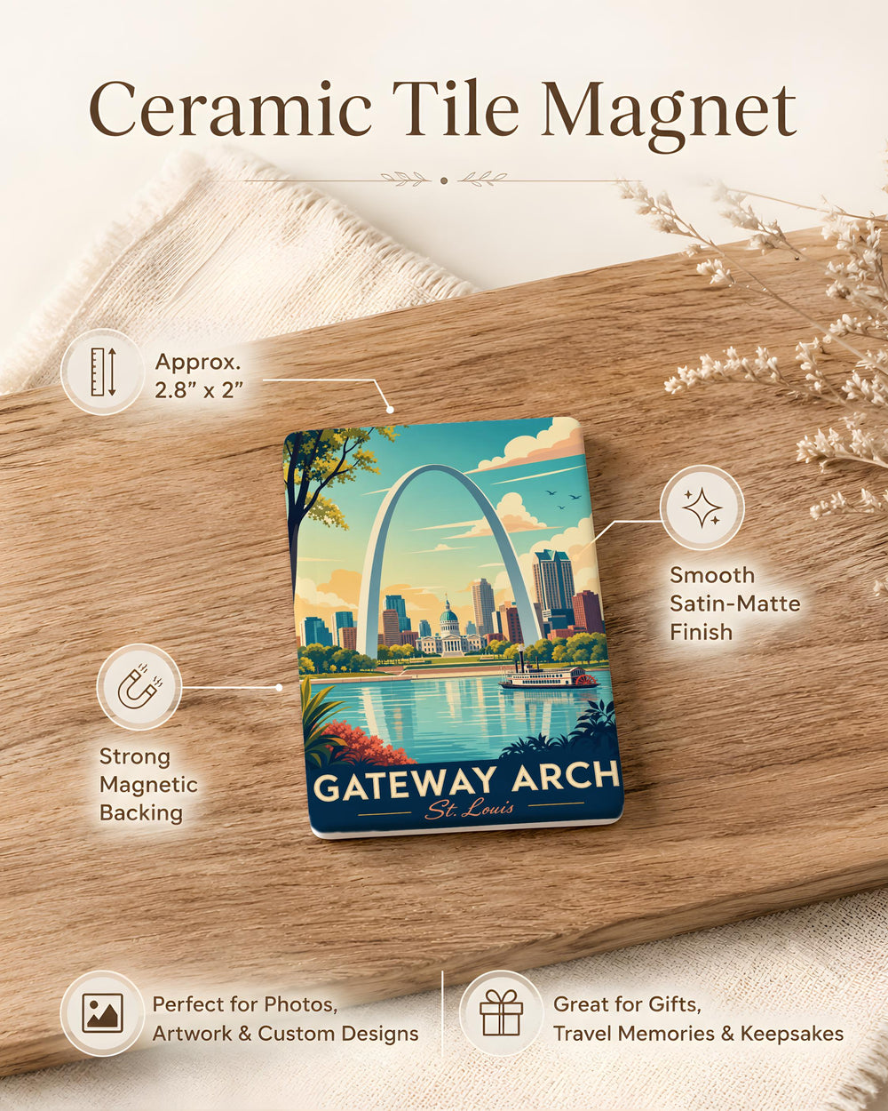 Gateway Arch St Louis Fridge Magnet, St Louis Missouri Landmark Souvenir Magnet, Gateway Arch Travel Gift, USA City Keepsake Magnet