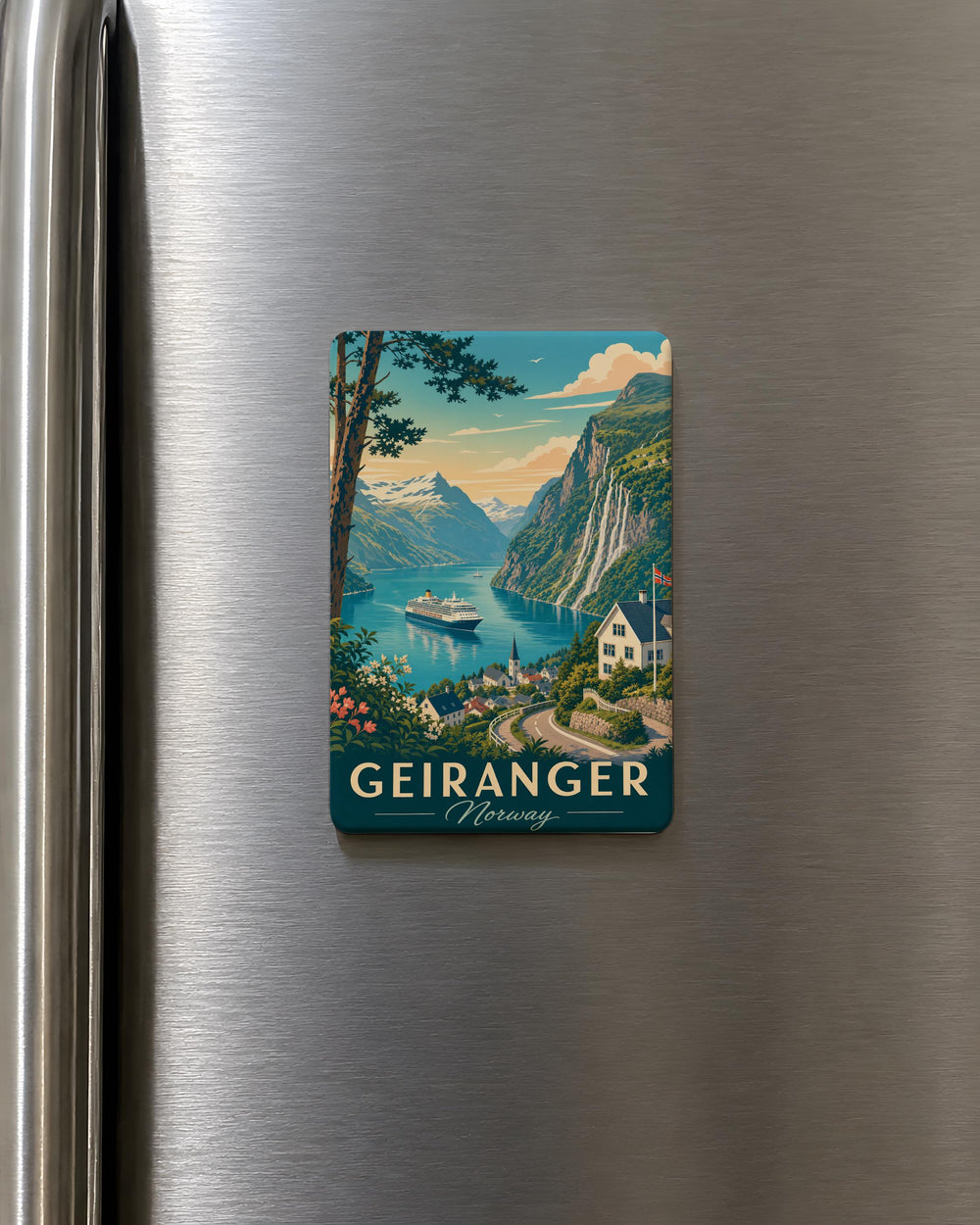 Geiranger Norway Fridge Magnet, Geirangerfjord Scenic Souvenir Magnet, Norwegian Fjord Travel Gift, Norway Vacation Keepsake