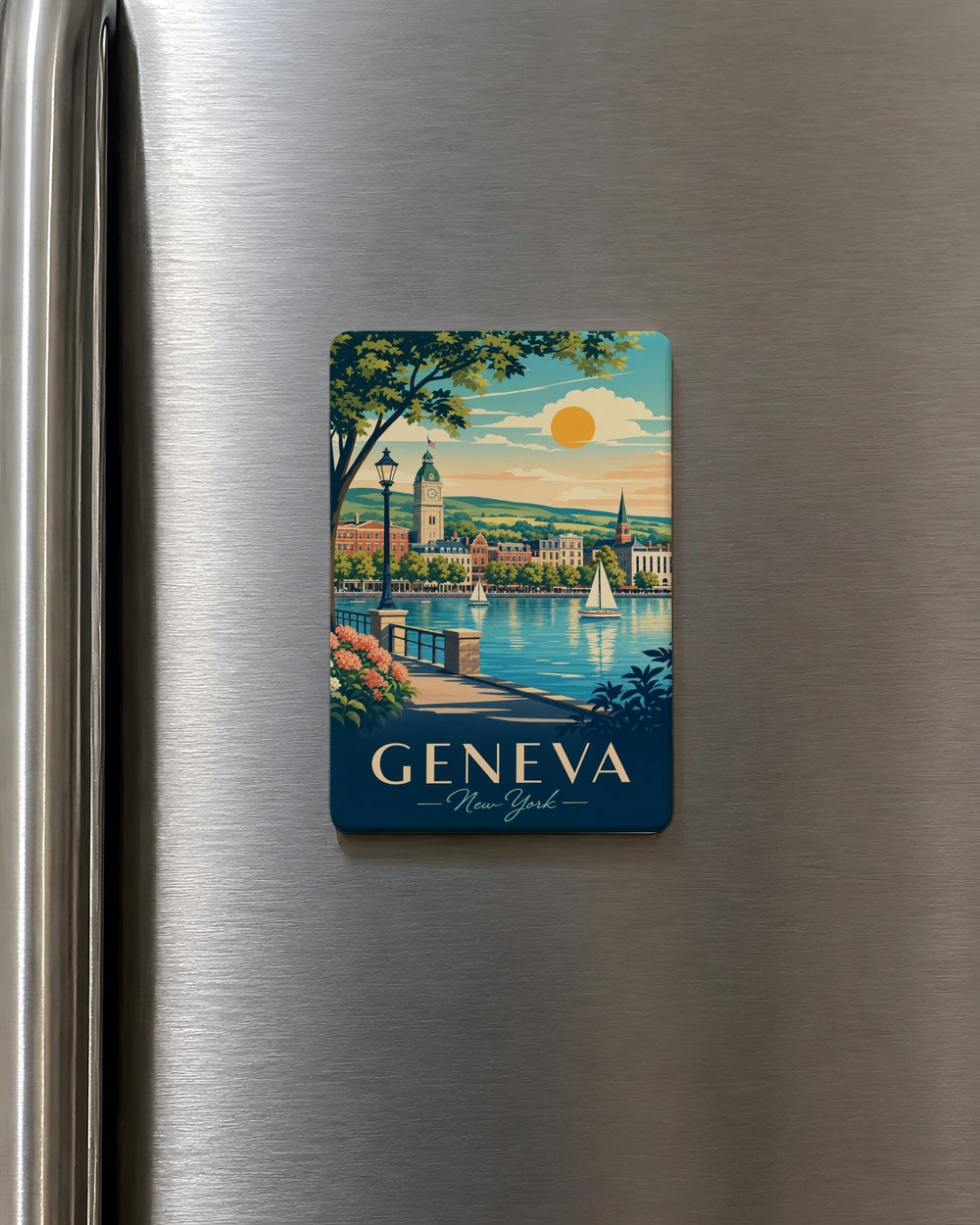 Geneva NY Fridge Magnet, Geneva New York Souvenir Magnet, Finger Lakes Travel Keepsake, City Landmark Magnet Gift