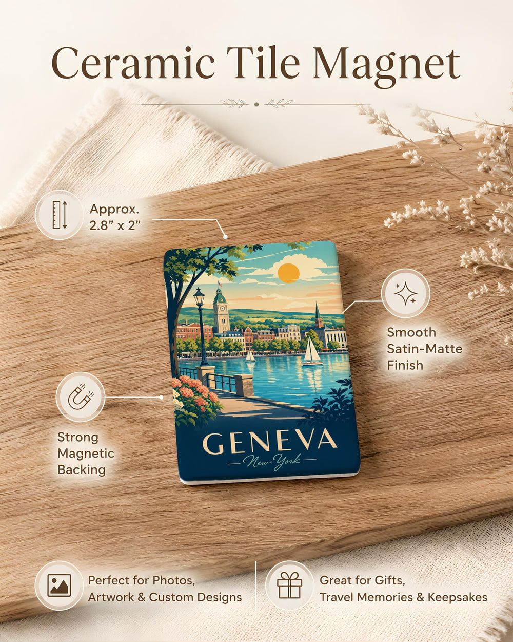 Geneva NY Fridge Magnet, Geneva New York Souvenir Magnet, Finger Lakes Travel Keepsake, City Landmark Magnet Gift