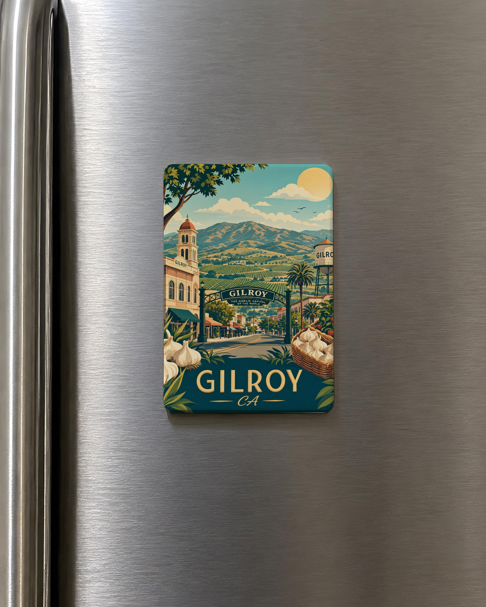 Gilroy CA Fridge Magnet, Gilroy California Souvenir Magnet, Garlic Capital of the World Travel Keepsake Magnet