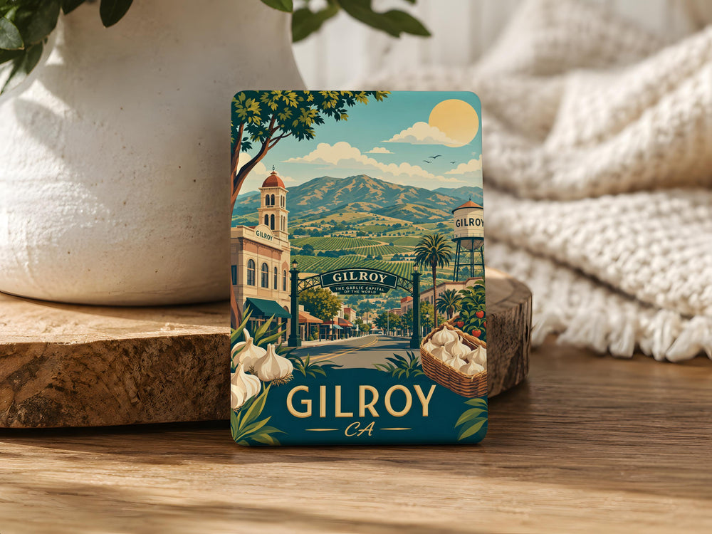 Gilroy CA Fridge Magnet, Gilroy California Souvenir Magnet, Garlic Capital of the World Travel Keepsake Magnet