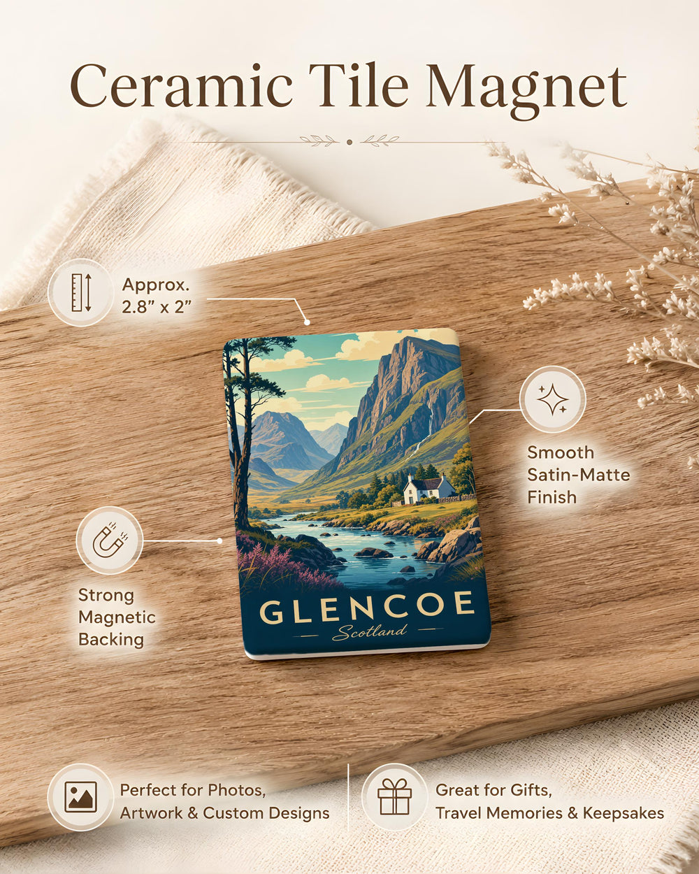 Glencoe Scotland Fridge Magnet, Scottish Highlands Mountain Valley Souvenir Magnet, Glencoe Travel Gift, Scotland Keepsake Magnet