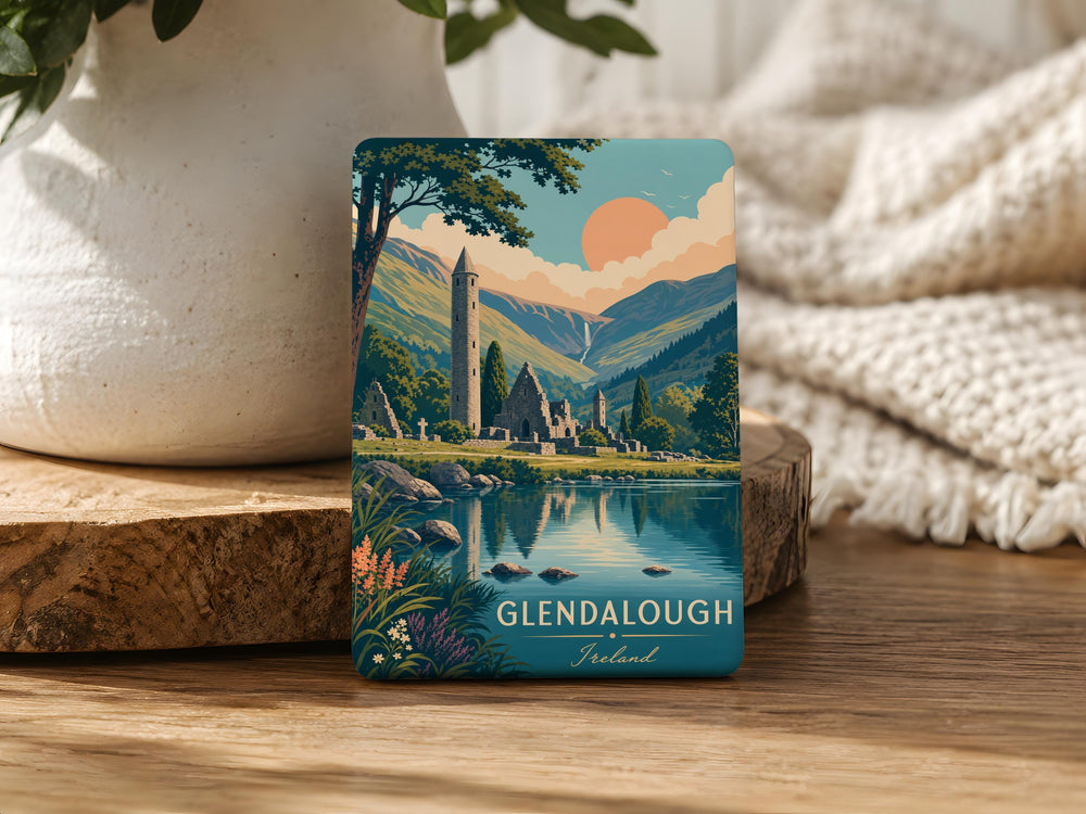 Glendalough Fridge Magnet, Ireland Wicklow Monastic Site, Round Tower and Lakes Souvenir Magnet, Irish Travel Gift