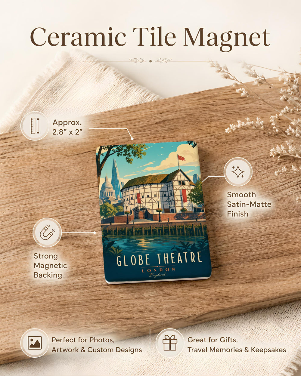 Globe Theatre Fridge Magnet, Shakespeare Playhouse Souvenir Magnet, London Theatre Landmark Magnet, Stage & Performance Gift