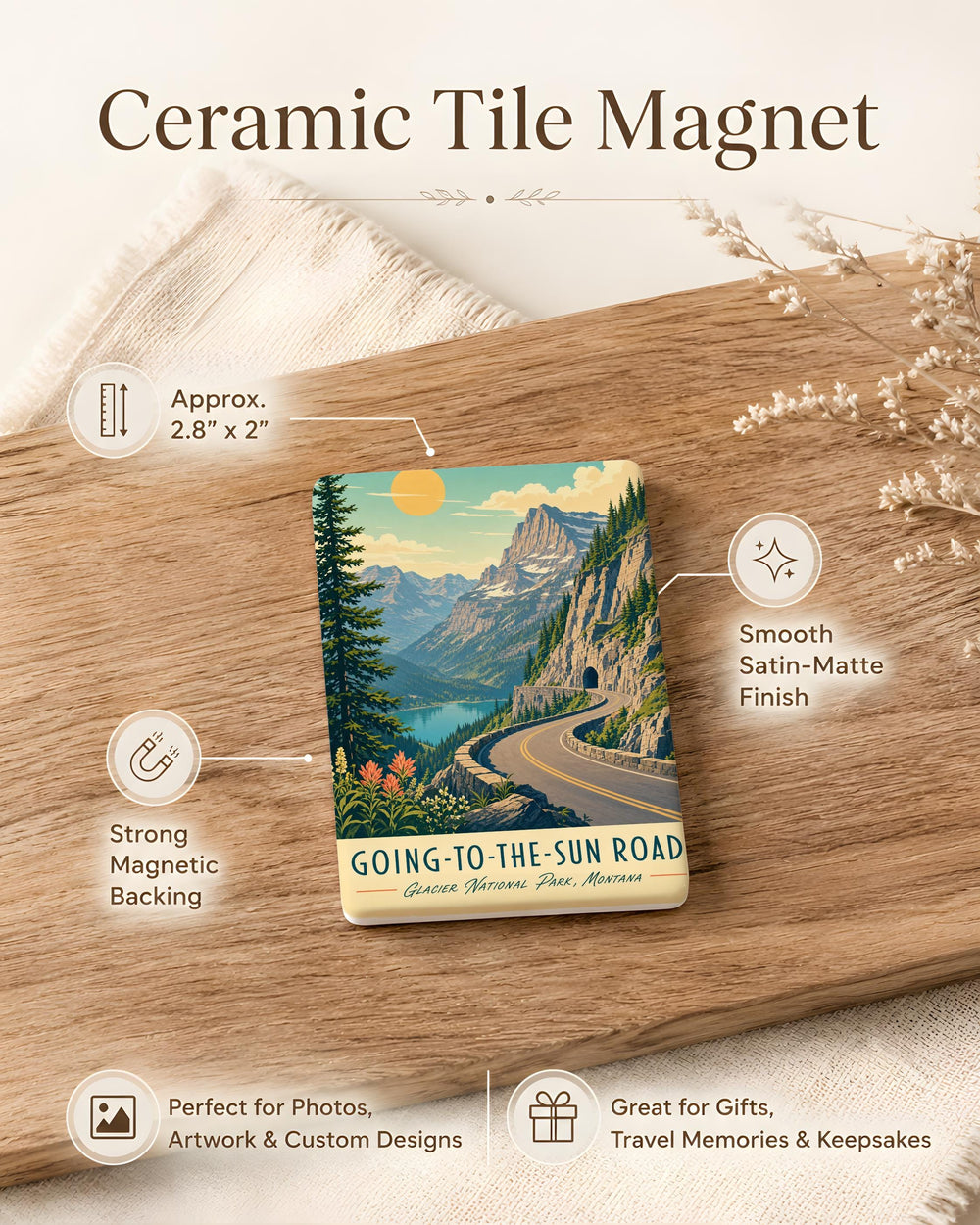 Going-to-the-Sun Road Fridge Magnet, Glacier National Park Scenic Mountain Highway Souvenir Magnet