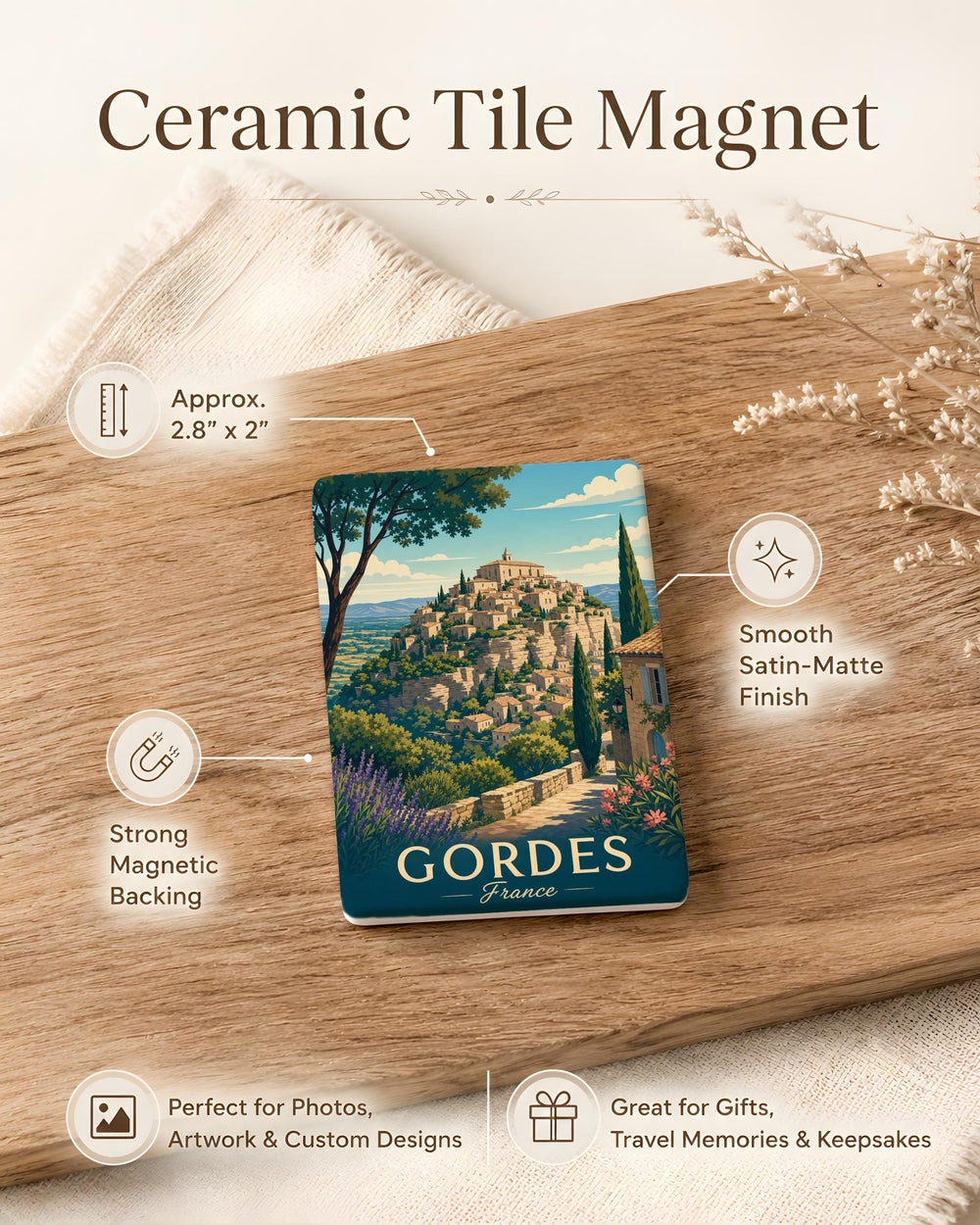 Gordes France Fridge Magnet, Provence Hilltop Village Souvenir, French Travel Landmark Kitchen Magnet