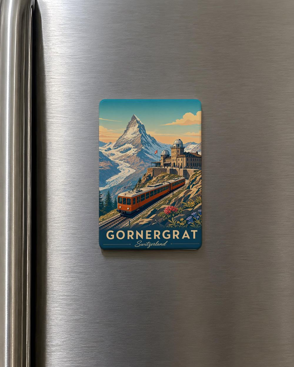 Gornergrat Fridge Magnet, Swiss Alps Mountain Railway Souvenir Magnet, Zermatt Switzerland Travel Keepsake Magnet