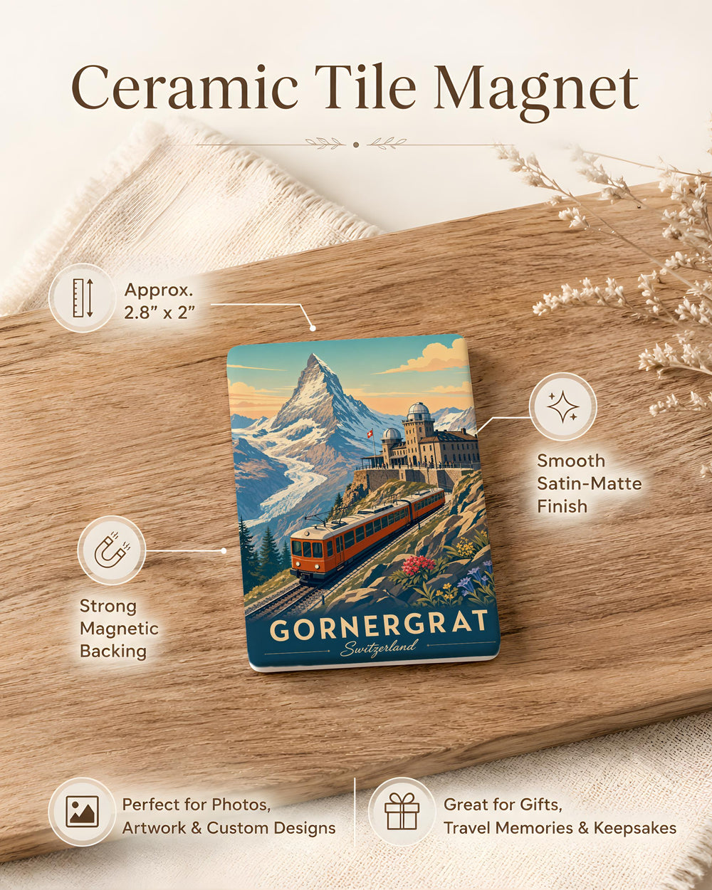 Gornergrat Fridge Magnet, Swiss Alps Mountain Railway Souvenir Magnet, Zermatt Switzerland Travel Keepsake Magnet