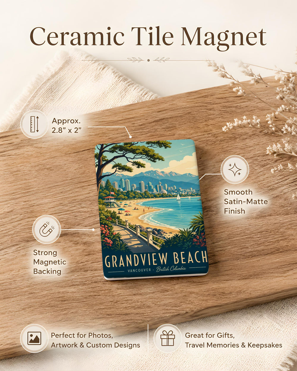 Grandview Beach Fridge Magnet, Grandview Beach Souvenir Magnet, Lake Beach Vacation Keepsake, Coastal Travel Gift