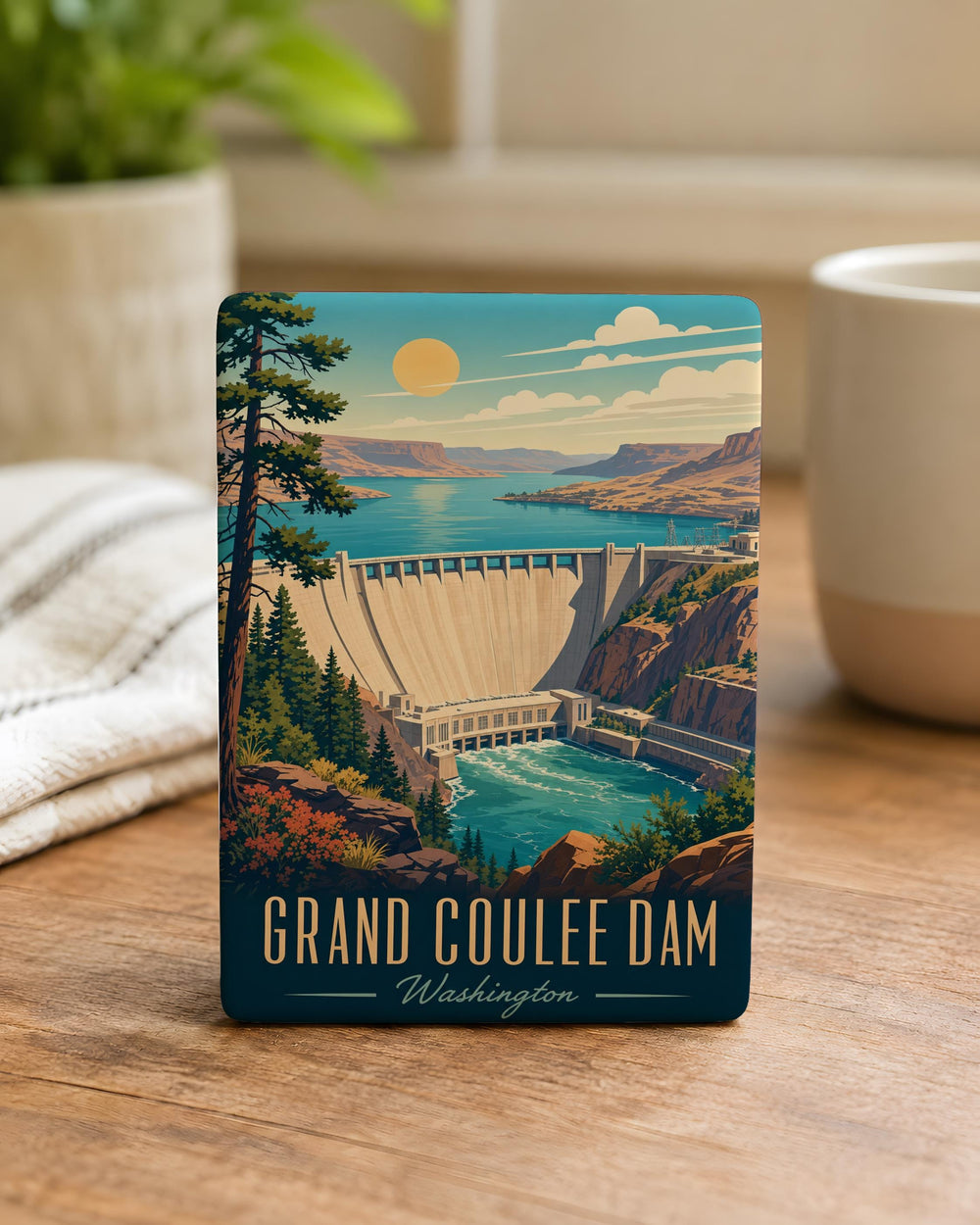 Grand Coulee Dam Fridge Magnet, Washington Landmark Souvenir Magnet, Columbia River Hydroelectric Dam Gift