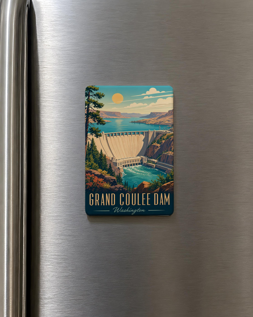 Grand Coulee Dam Fridge Magnet, Washington Landmark Souvenir Magnet, Columbia River Hydroelectric Dam Gift