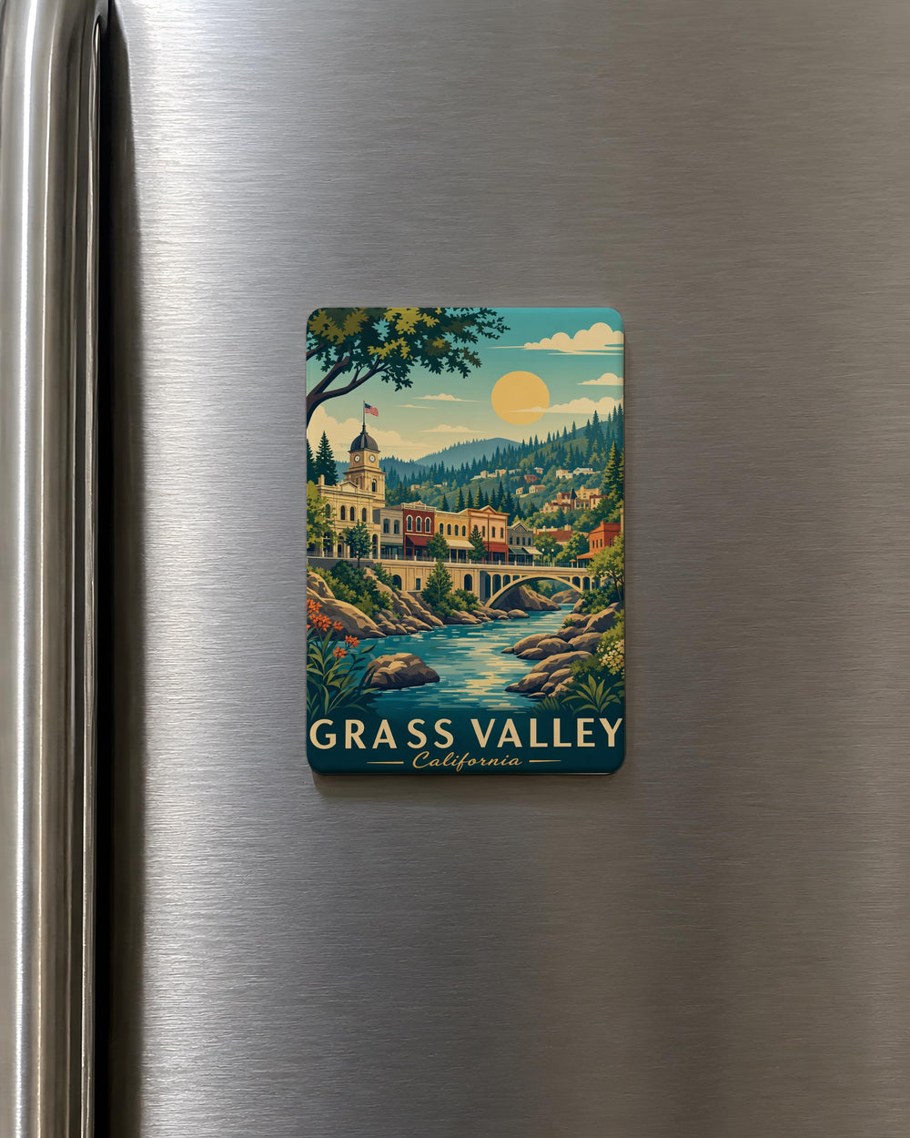 Grass Valley CA Fridge Magnet, Grass Valley California Souvenir Magnet, Travel Keepsake, City Landmark Gift, Home Decor Magnet
