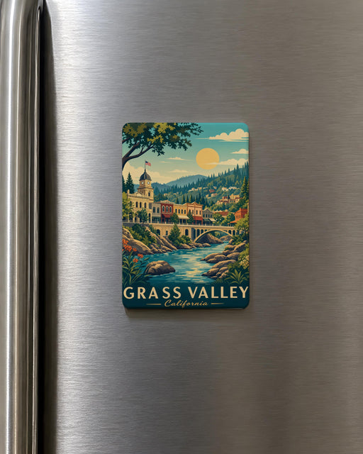 Grass Valley CA Fridge Magnet, Grass Valley California Souvenir Magnet, Travel Keepsake, City Landmark Gift, Home Decor Magnet