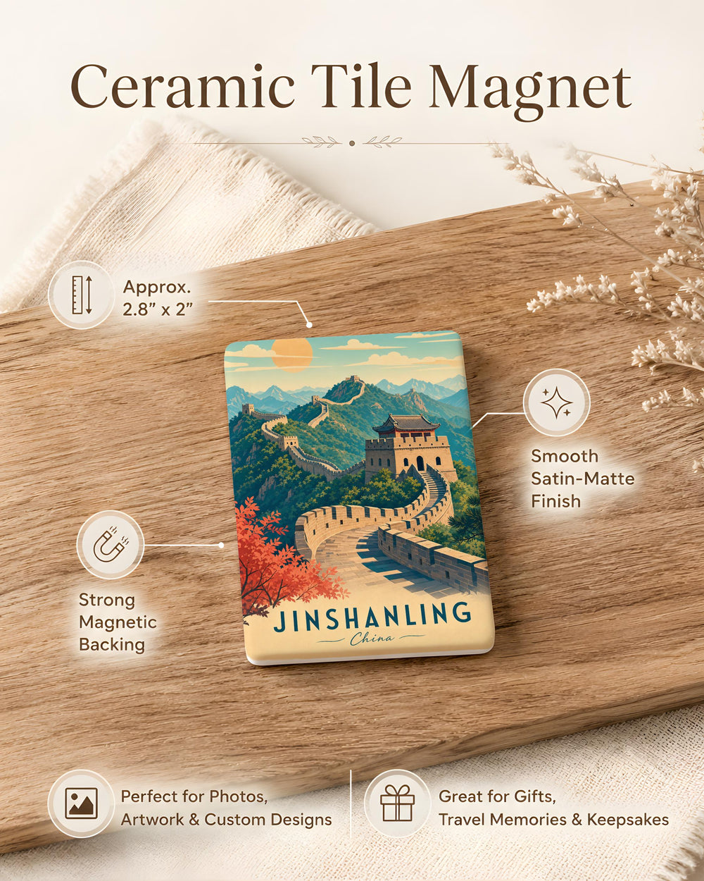 Great Wall of China Jinshanling Fridge Magnet, Jinshanling Great Wall Souvenir Magnet, China Landmark Travel Magnet